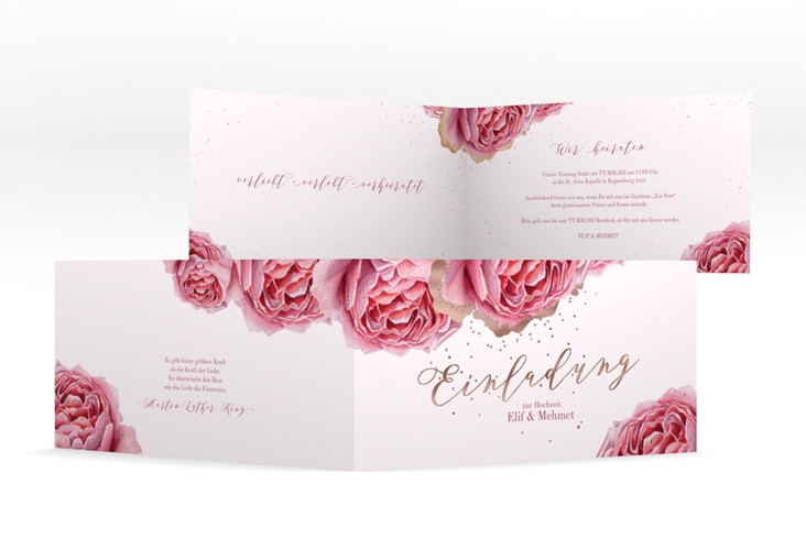 Hochzeitseinladung Cherie lange Klappkarte quer gold rosegold