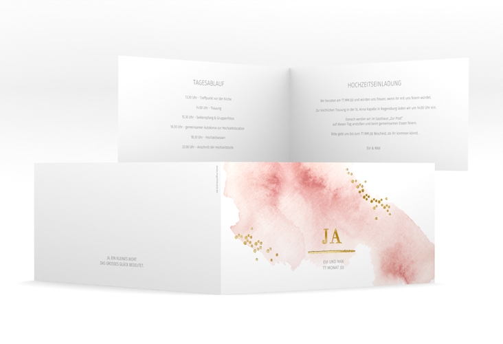Hochzeitseinladung Pastell lange Klappkarte quer rosa gold