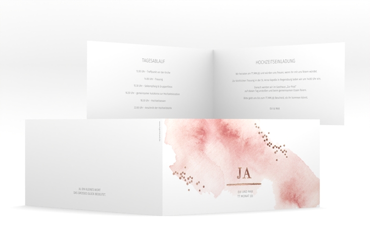 Hochzeitseinladung Pastell lange Klappkarte quer rosa rosegold