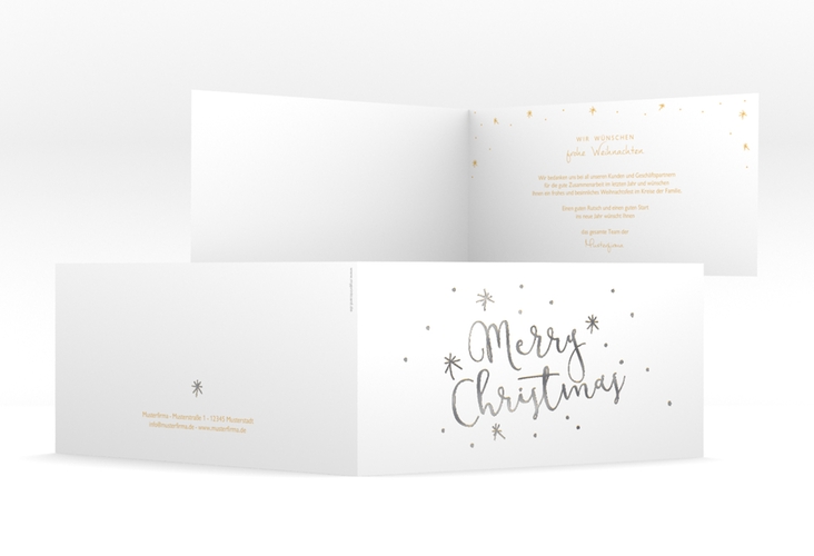 Geschäftliche Weihnachtskarte Winterfreude lange Klappkarte quer gold silber