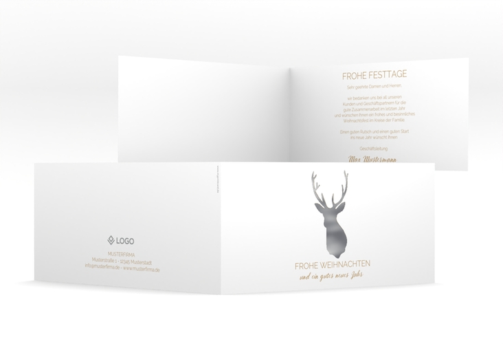 Geschäftliche Weihnachtskarte Deer lange Klappkarte quer gold silber