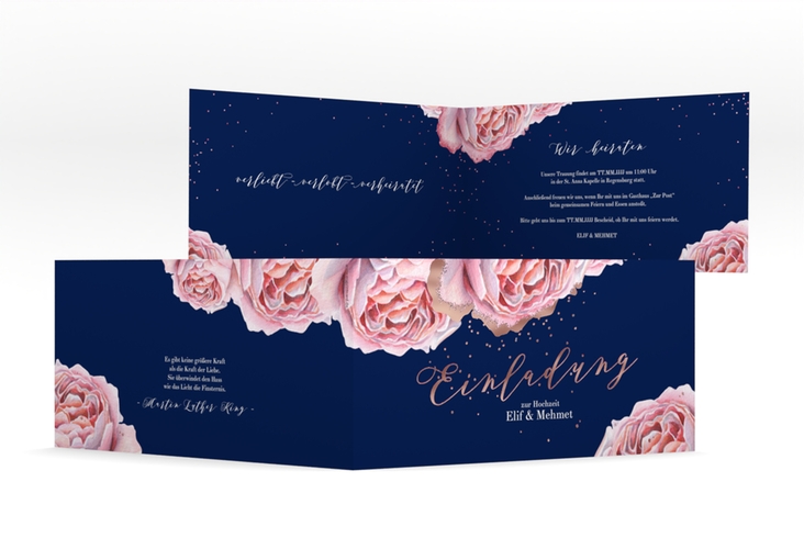 Hochzeitseinladung Cherie lange Klappkarte quer rosa rosegold