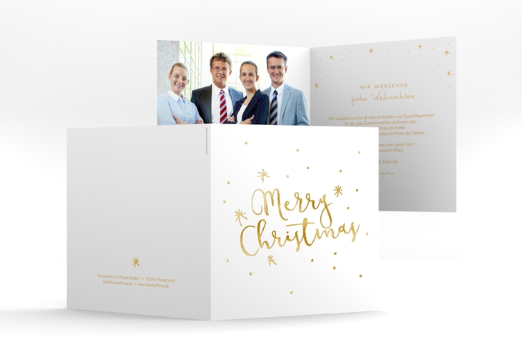 Geschäftliche Weihnachtskarte Winterfreude quadr. Klappkarte gold gold
