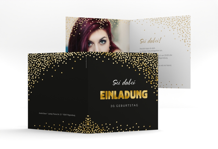 Einladung Geburtstag Glitzer quadr. Klappkarte gold gold