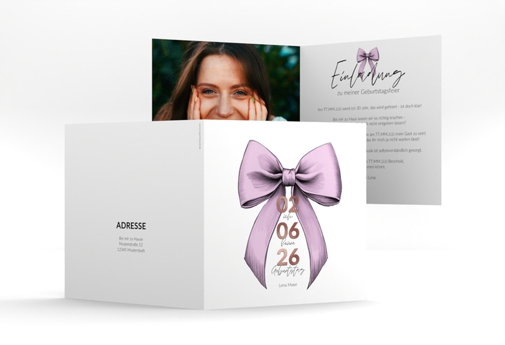 Einladung 30. Geburtstag Geburtstagsschleife quadr. Klappkarte rosa rosegold