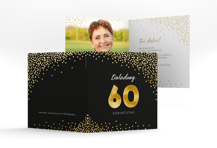 Einladung 60. Geburtstag Glitzer quadr. Klappkarte gold gold