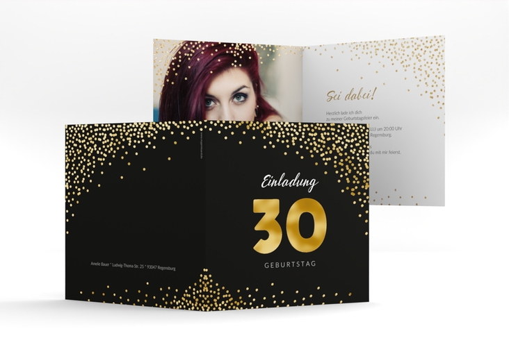 Einladung 30. Geburtstag Glitzer quadr. Klappkarte gold gold