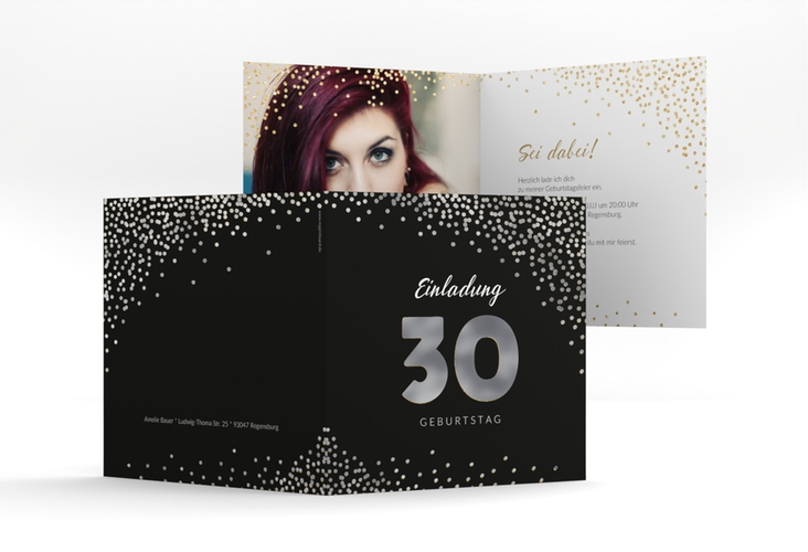 Einladung 30. Geburtstag Glitzer quadr. Klappkarte gold silber