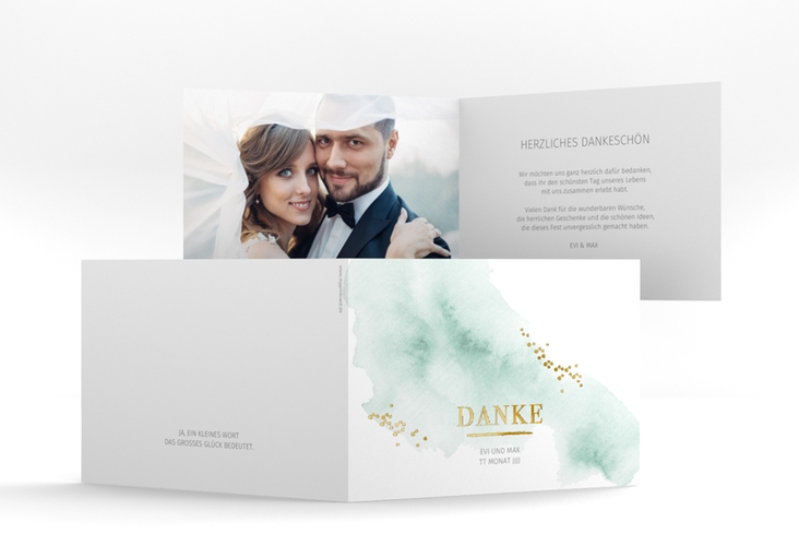 Danksagungskarte Hochzeit Pastell A6 Klappkarte quer mint gold