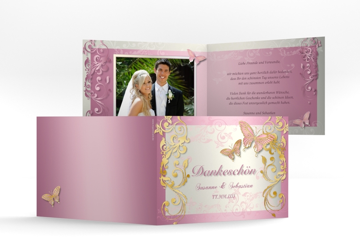 Danksagungskarte Hochzeit Toulouse A6 Klappkarte quer rosa gold