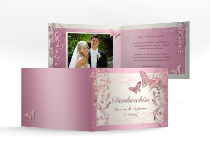 Danksagungskarte Hochzeit Toulouse A6 Klappkarte quer rosa rosegold