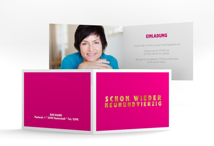 Einladung 50. Geburtstag Gag A6 Klappkarte quer pink gold