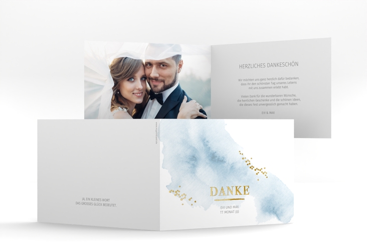 Danksagungskarte Hochzeit Pastell A6 Klappkarte quer blau gold