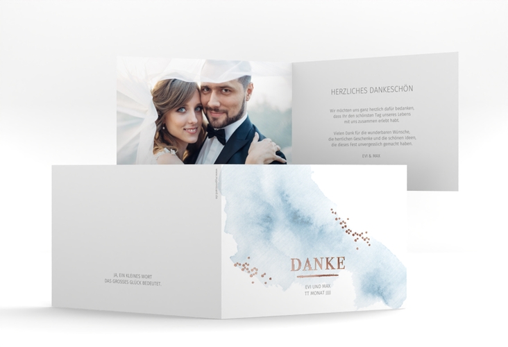 Danksagungskarte Hochzeit Pastell A6 Klappkarte quer blau rosegold