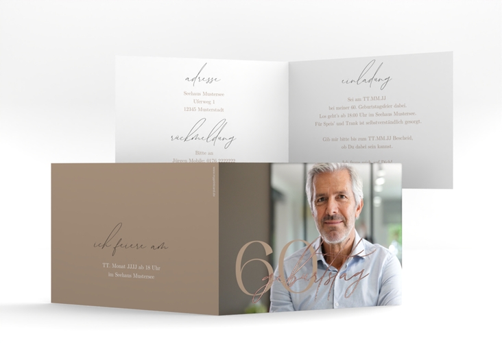 Einladung Geburtstag Ehrentag A6 Klappkarte quer gold rosegold