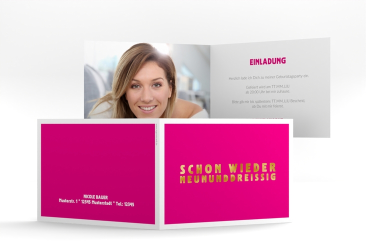 Einladung 40. Geburtstag Gag A6 Klappkarte quer pink gold