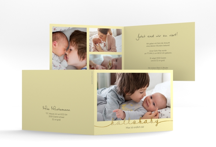 Geburtskarte Newborn A6 Klappkarte quer gelb gold