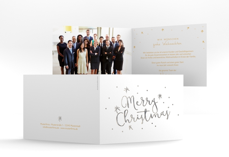 Business-Weihnachtskarte Winterfreude A6 Klappkarte quer gold silber