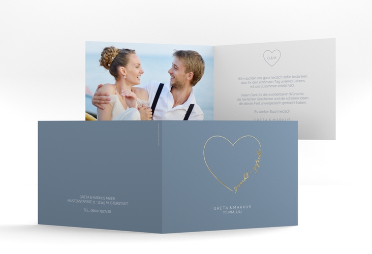 Danksagungskarte Hochzeit Lebenstraum A6 Klappkarte quer blau gold