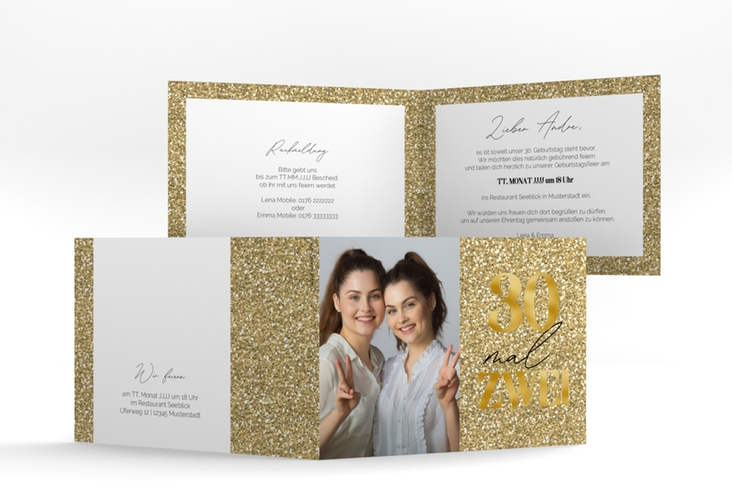 Einladung Geburtstag Bling Bling A6 Klappkarte quer gold gold