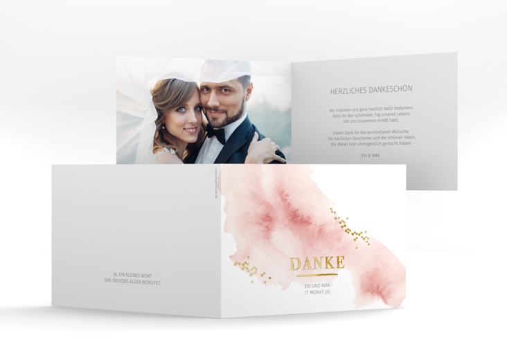 Danksagungskarte Hochzeit Pastell A6 Klappkarte quer rosa gold