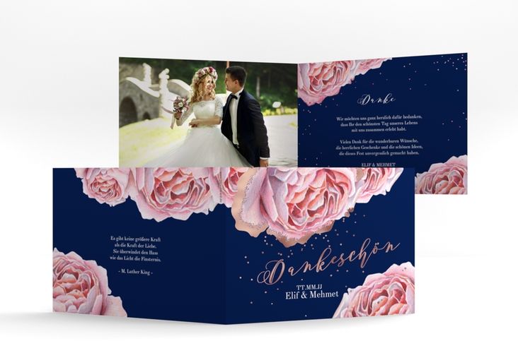 Danksagungskarte Hochzeit Cherie A6 Klappkarte quer rosa rosegold