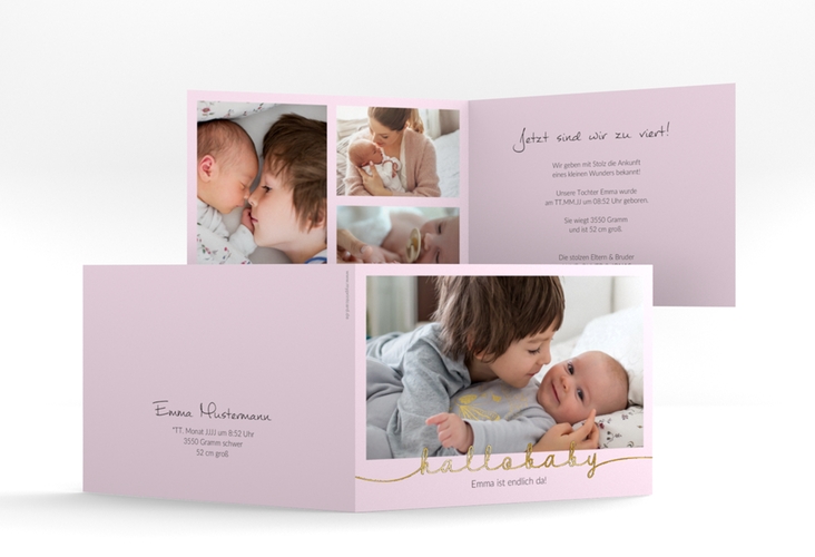 Geburtskarte Newborn A6 Klappkarte quer rosa gold