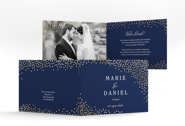 Danksagungskarte Hochzeit Glitter A6 Klappkarte quer blau gold