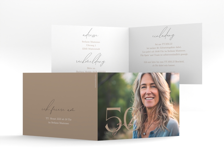 Einladung Geburtstag Ehrentag A6 Klappkarte quer gold rosegold