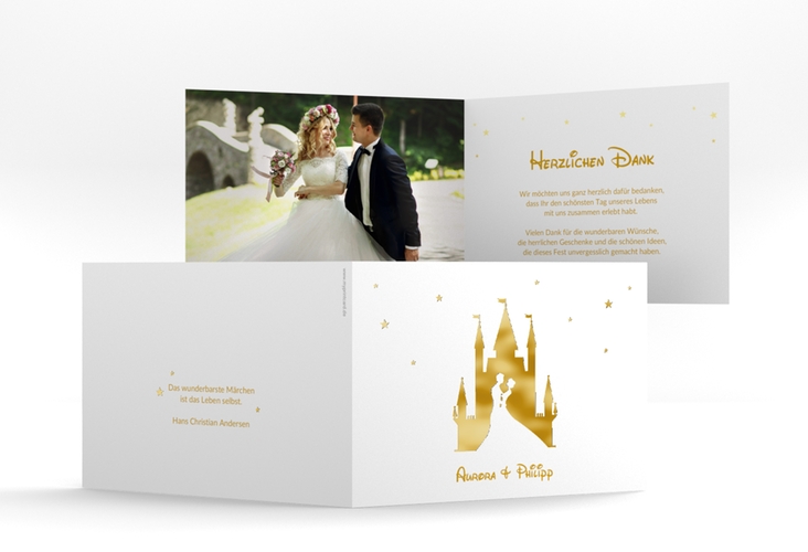 Danksagungskarte Hochzeit Castle A6 Klappkarte quer gold gold