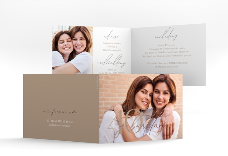 Einladung Geburtstag Ehrentag A6 Klappkarte quer gold rosegold