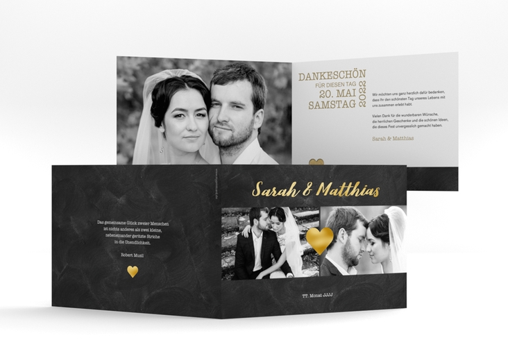Danksagungskarte Hochzeit "Sparkly" DIN A6 Klappkarte quer gold gold