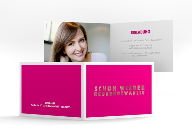 Einladung 30. Geburtstag Gag A6 Klappkarte quer pink rosegold