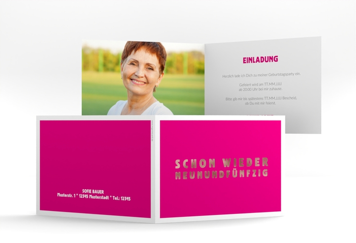 Einladung 60. Geburtstag Gag A6 Klappkarte quer pink rosegold