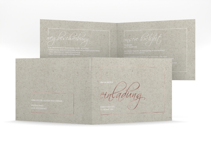 Hochzeitseinladung Simple Line mittlere Klappkarte quer grau rosegold