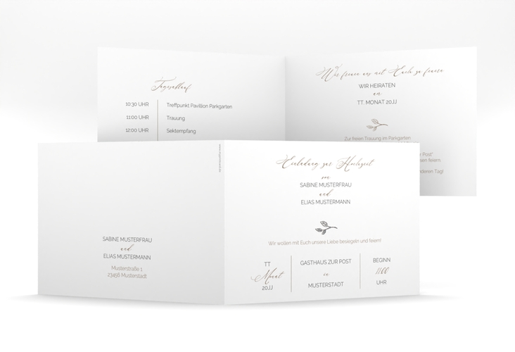 Hochzeitseinladung Plain mittlere Klappkarte quer weiss silber