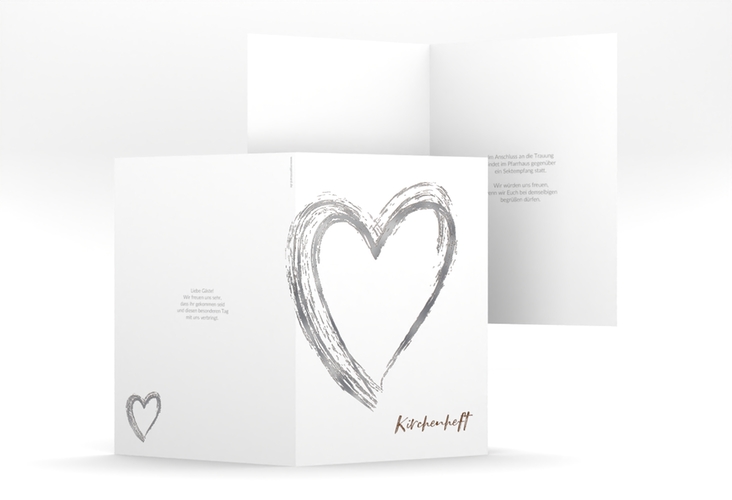 Kirchenheft Hochzeit Liebe A5 Klappkarte hoch braun silber