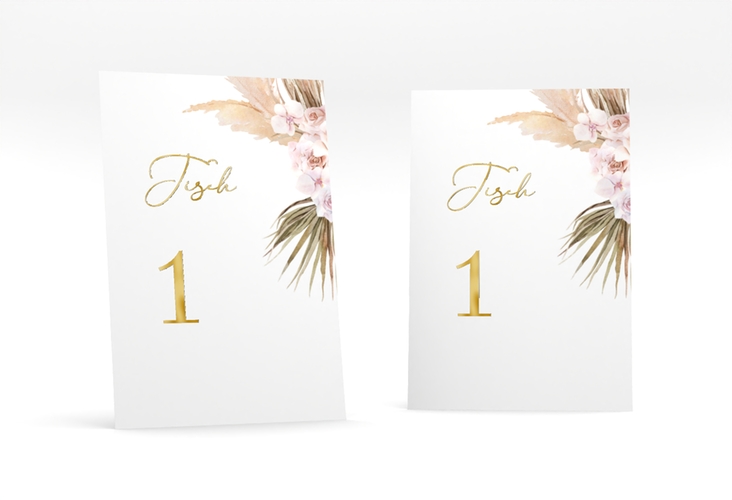 Tischnummer Hochzeit Nude Tischaufsteller weiss gold