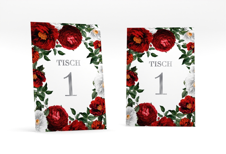 Tischnummer Hochzeit Florista Tischaufsteller weiss silber
