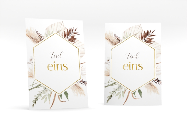 Tischnummer Hochzeit Bohemian Tischaufsteller weiss gold