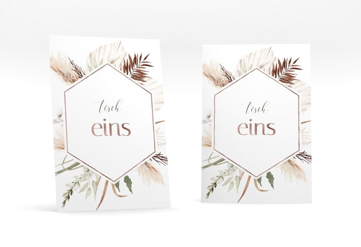 Tischnummer Hochzeit Bohemian Tischaufsteller weiss rosegold