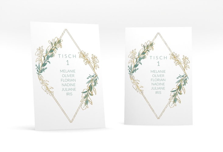 Tischaufsteller Hochzeit Verde Tischaufsteller weiss gold