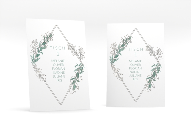 Tischaufsteller Hochzeit Verde Tischaufsteller weiss silber