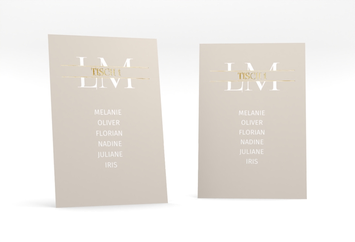 Tischaufsteller Hochzeit Monogramm Tischaufsteller beige gold in klassischem Design mit Initialen des Brautpaars