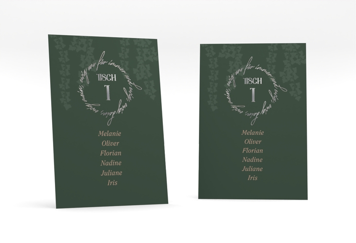 Tischaufsteller Hochzeit Efeugrün Tischaufsteller gruen silber im Fantasy-Elfen-Design mit Efeu