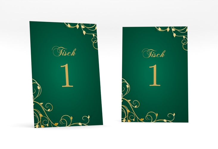 Tischnummer Hochzeit Eternity Tischaufsteller gruen gold