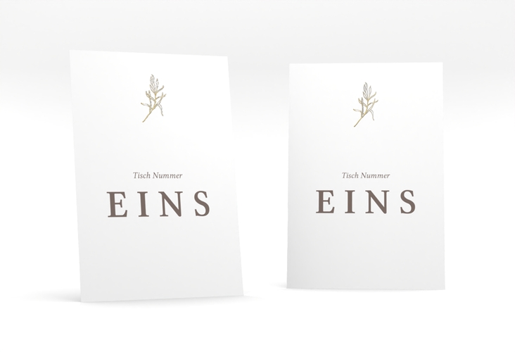 Tischnummer Hochzeit Ivy Tischaufsteller weiss gold minimalistisch mit kleiner botanischer Illustration