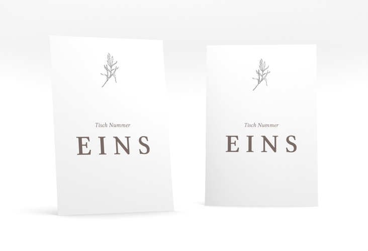 Tischnummer Hochzeit Ivy Tischaufsteller weiss silber minimalistisch mit kleiner botanischer Illustration