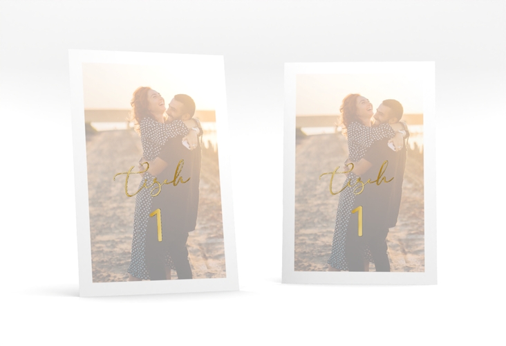 Tischnummer Hochzeit Lucent Tischaufsteller weiss gold