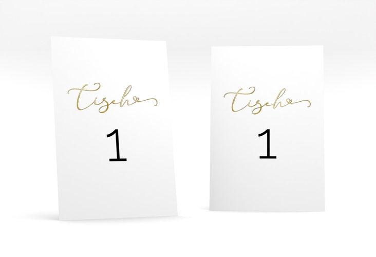 Tischnummer Hochzeit Jawort Tischaufsteller weiss gold modern minimalistisch mit veredelter Aufschrift